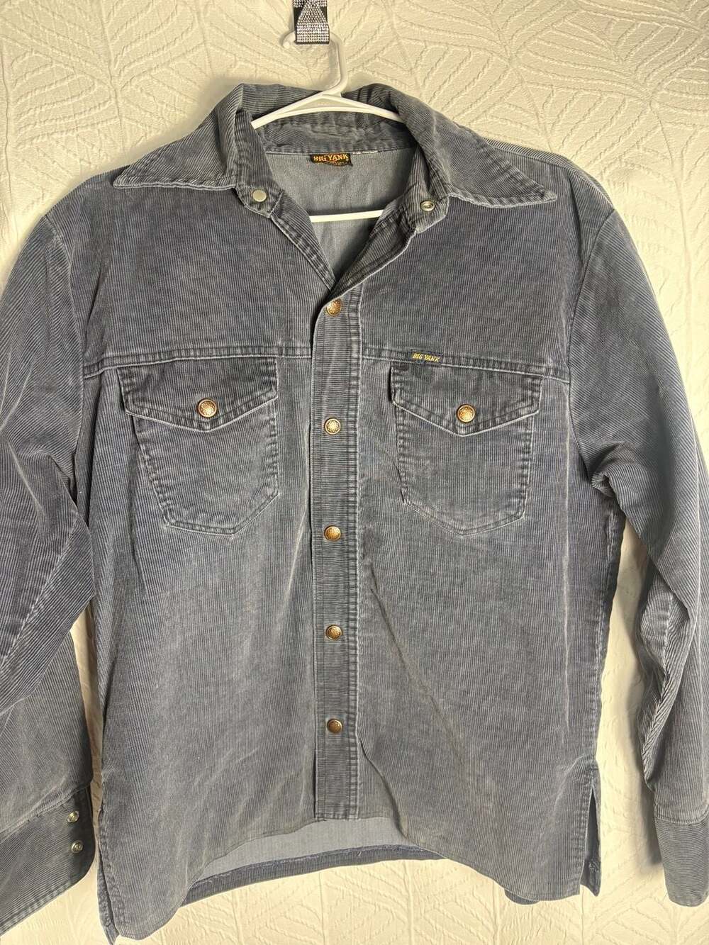 Vintage Big Yank Corduroy Long Sleeve Button Up Shirt Blue Mens